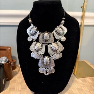 Elegant Silver Statement Necklace with leather strap